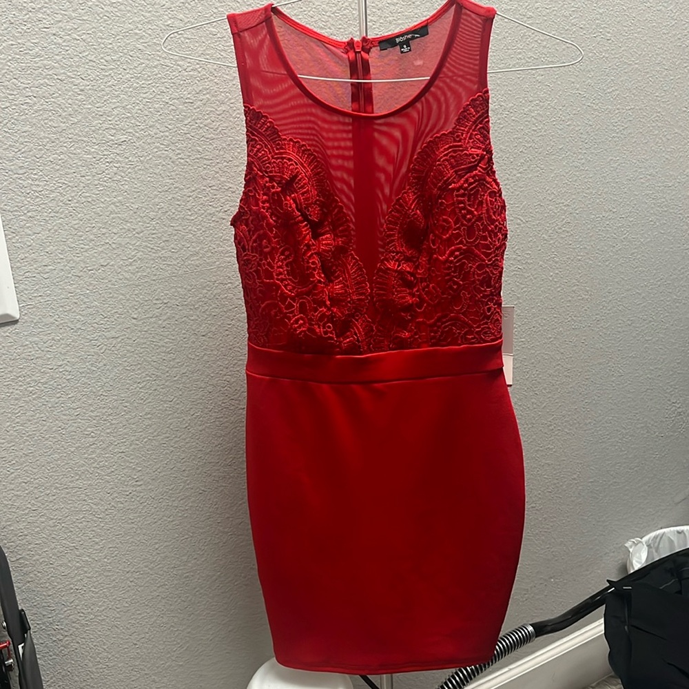 NWT Blashe Women’s Red Dress Sheer Lace Small Mini Dress
